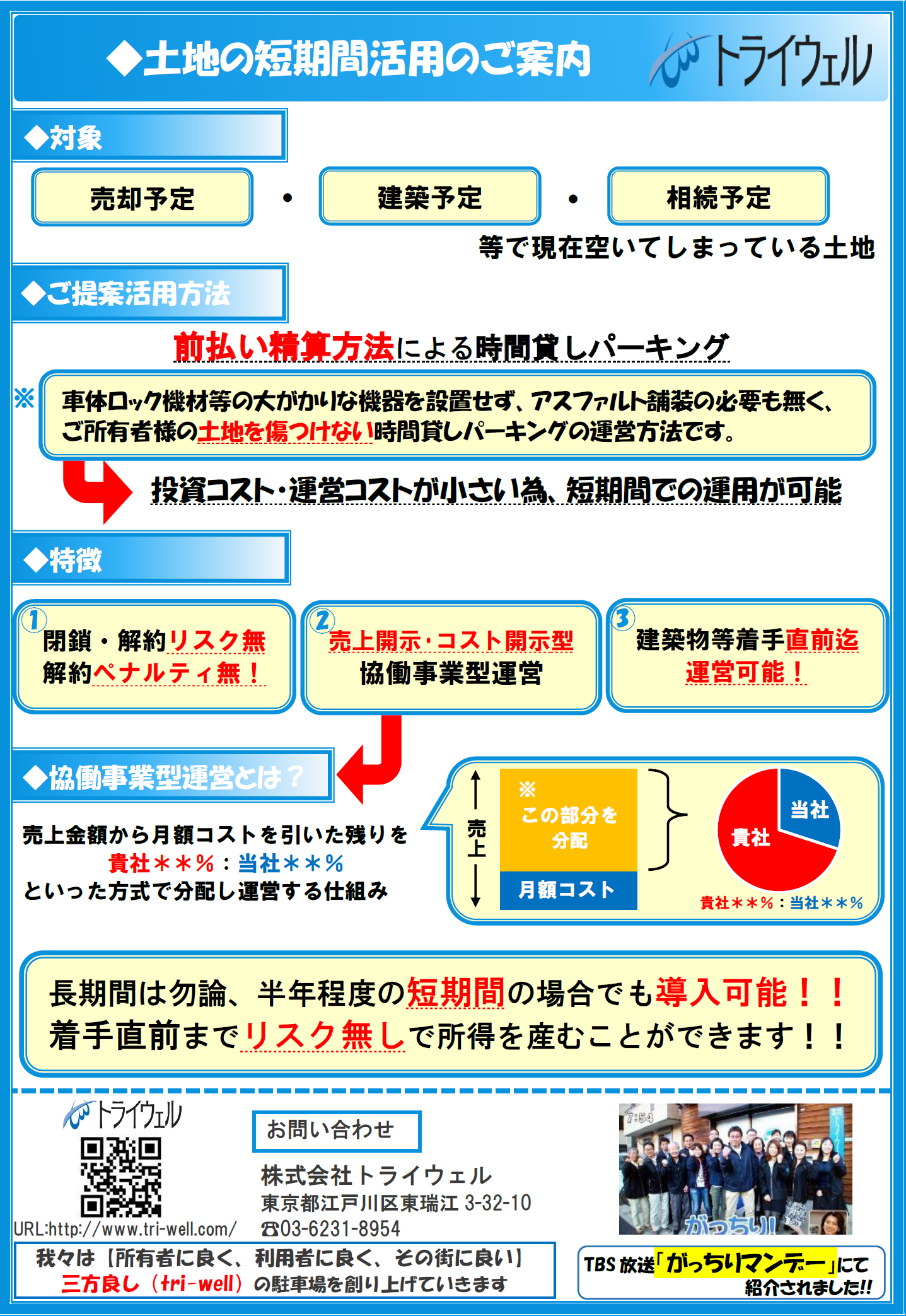 土地の短期間活用のご案内 駐車場管理会社トライウェル